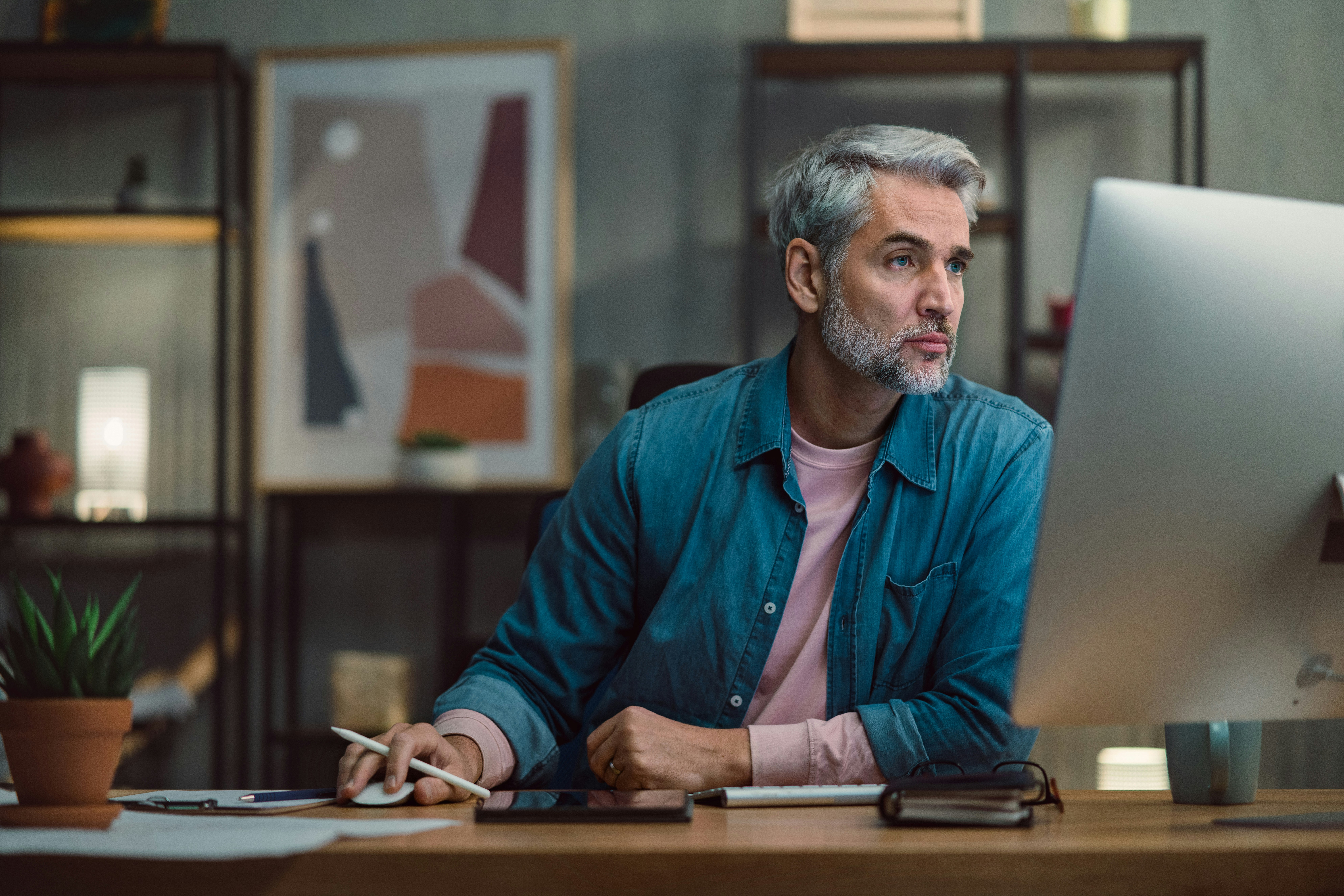 Man Researching on His Computer