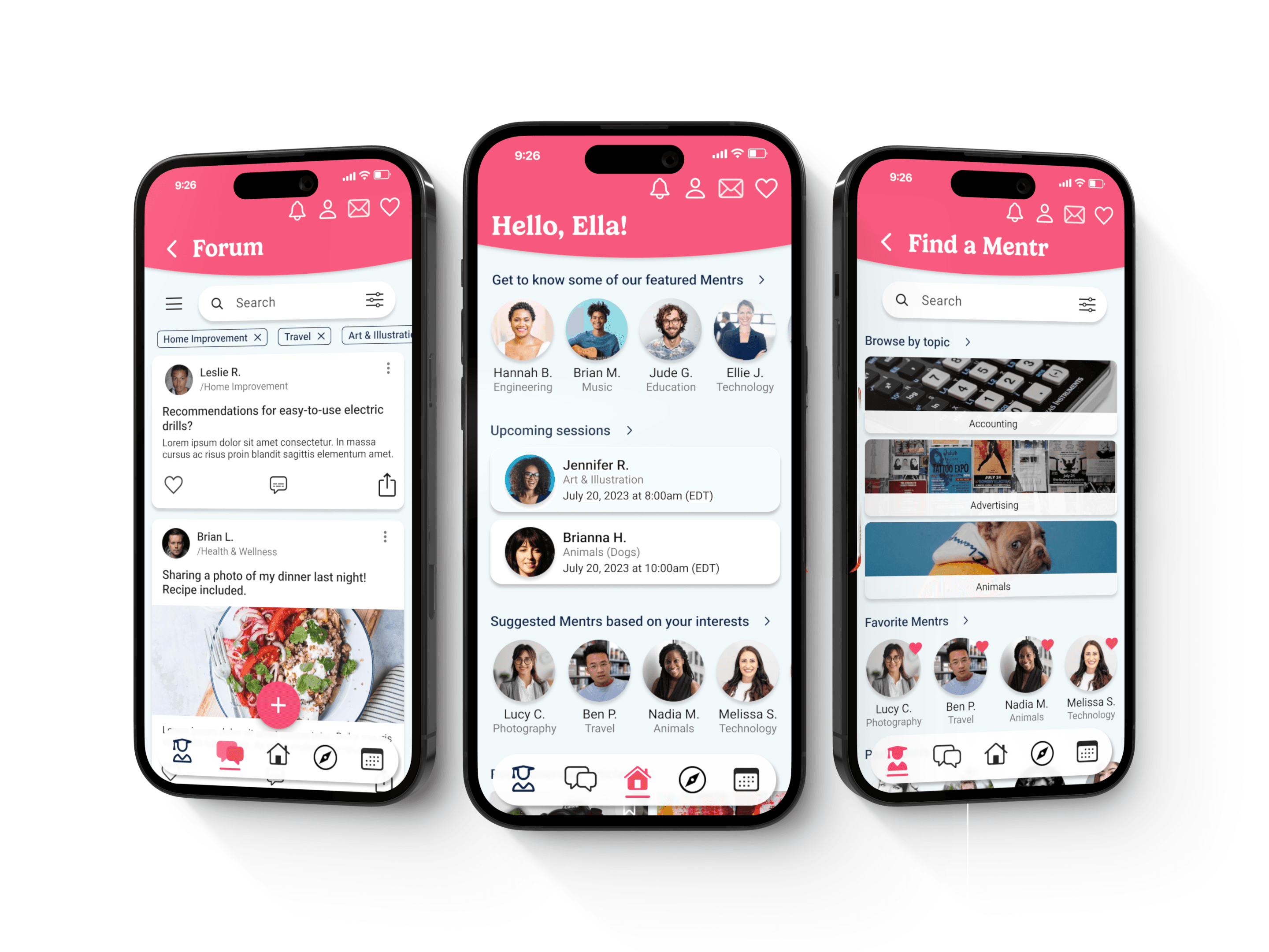 Hero image of 3 iphone screens showing hi-fidelity mockups