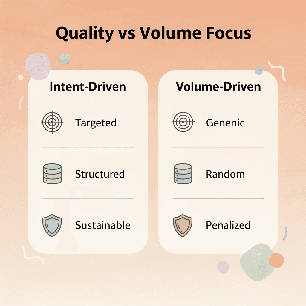 Comparison between quality-focused and volume-focused programmatic SEO approaches - Programmatic SEO