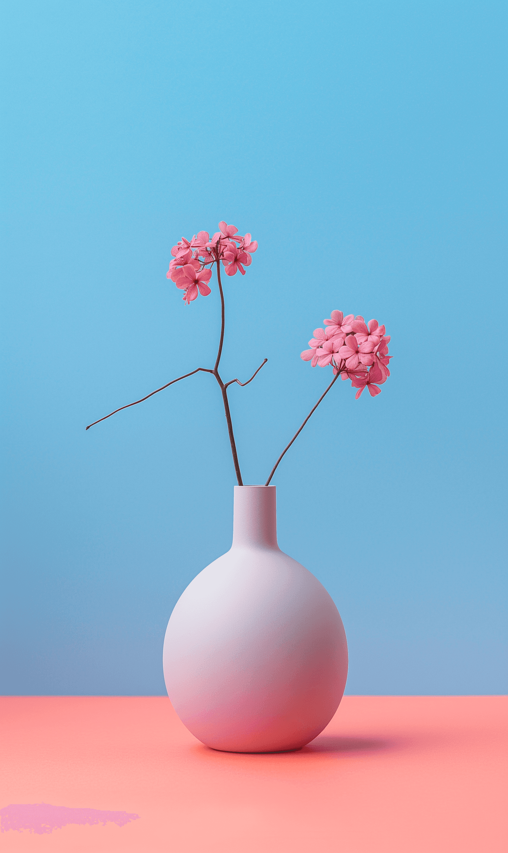 Vaso di fiori con sfondo azzurro, immagine di freschezza e armonia.