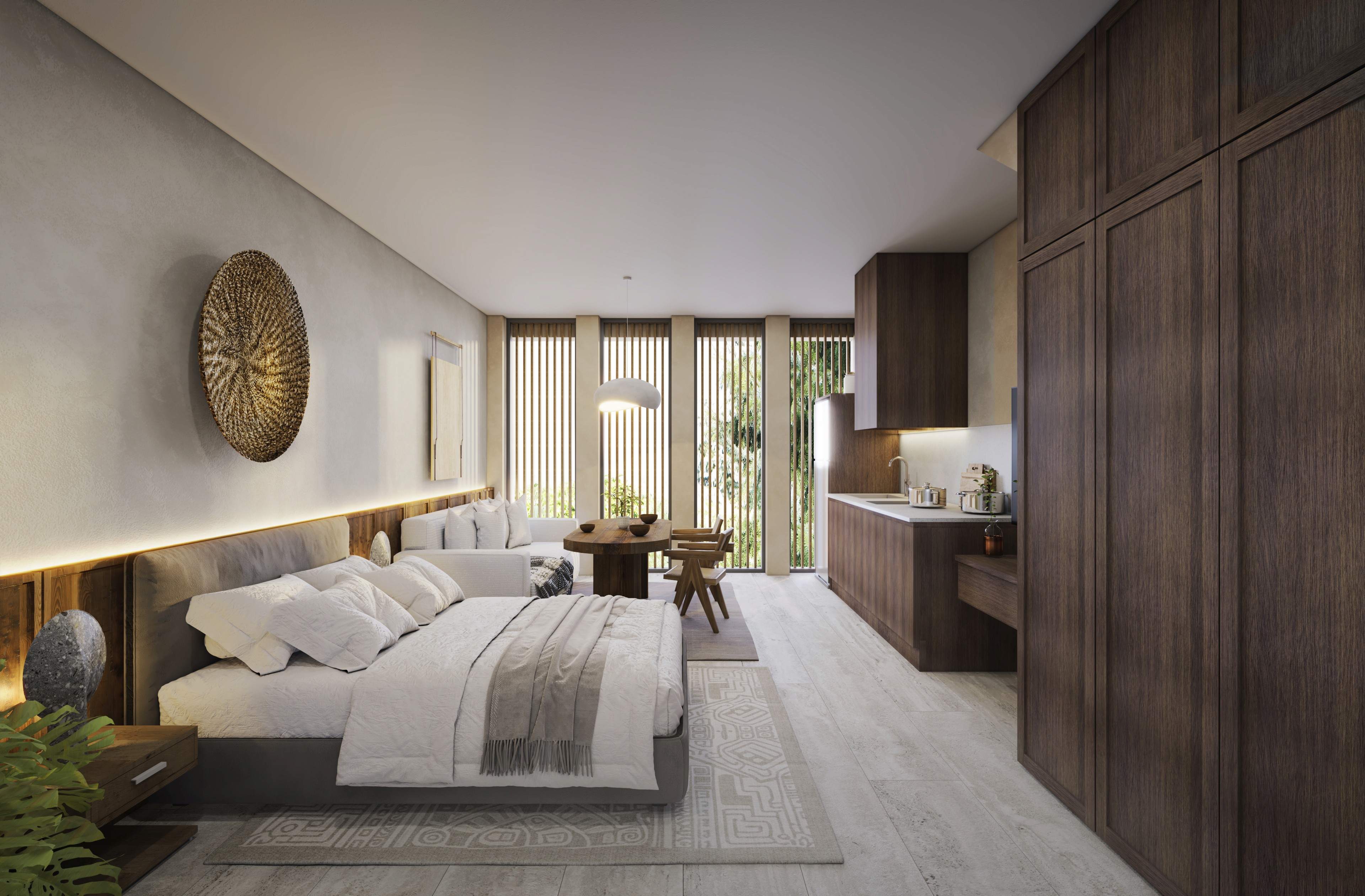 Close-up of lush, dark green leaves, some glossy and wet, against a muted background.