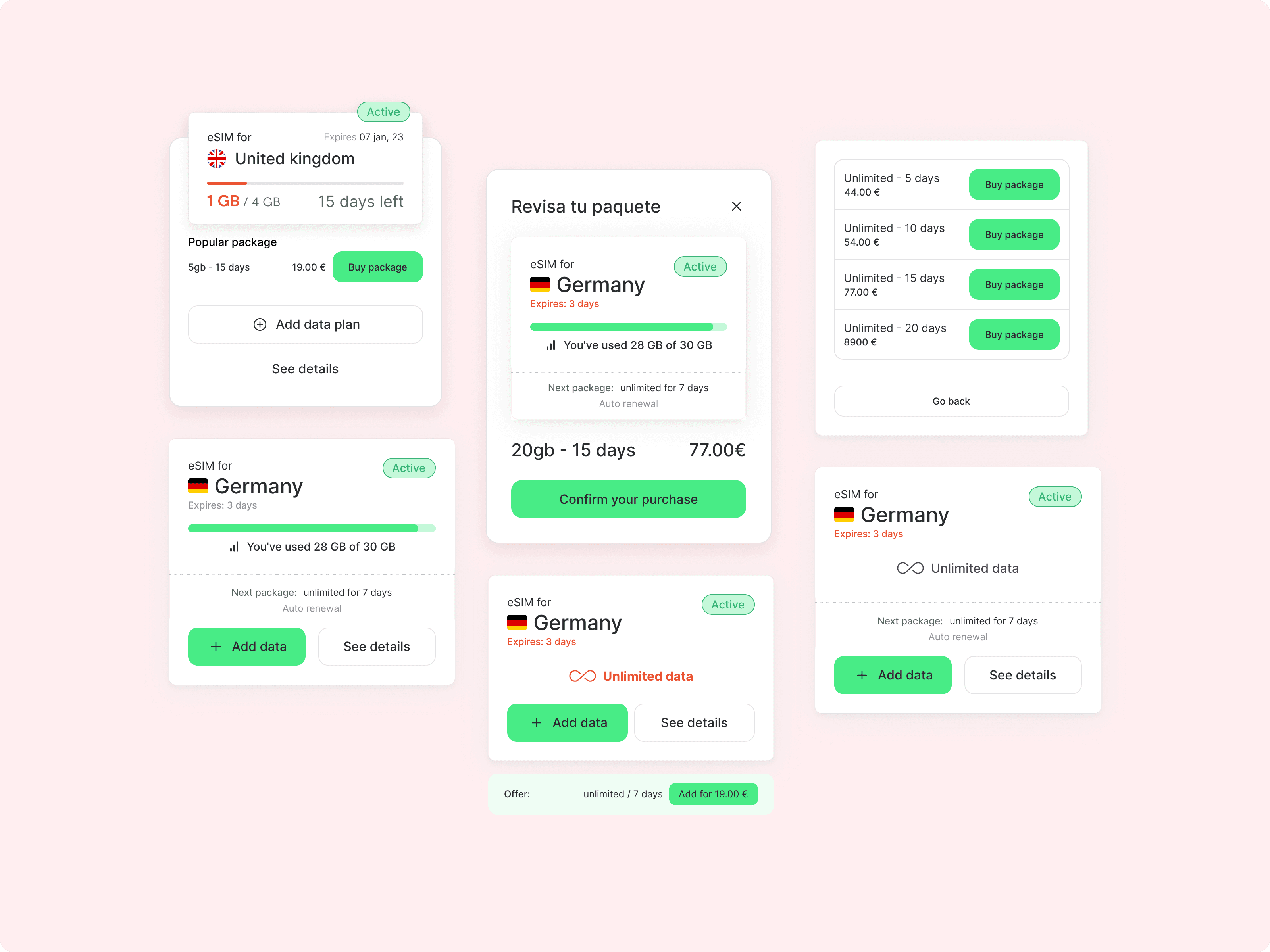 Holafly eSIM plans cards UI explorations