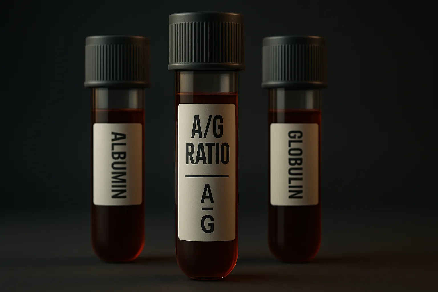 Blood test tubes labeled albumin, A/G ratio, and globulin