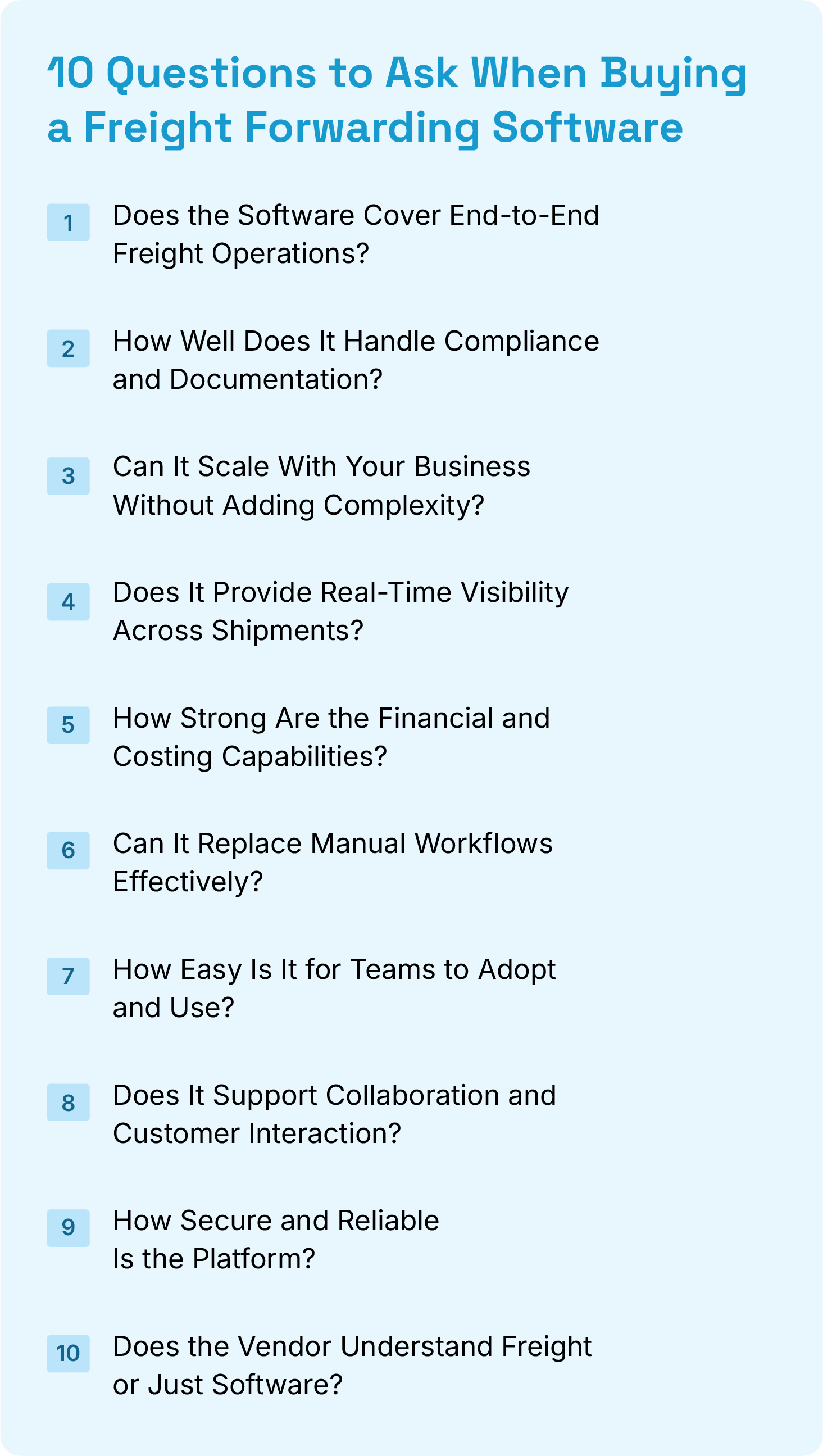 10 Questions to Ask When Buying a Freight Forwarding Software