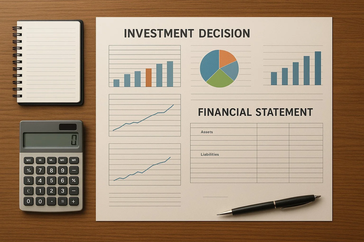 Neatly arranged documents, charts, and calculators on a professional desk showing a well-prepared PTE decision.