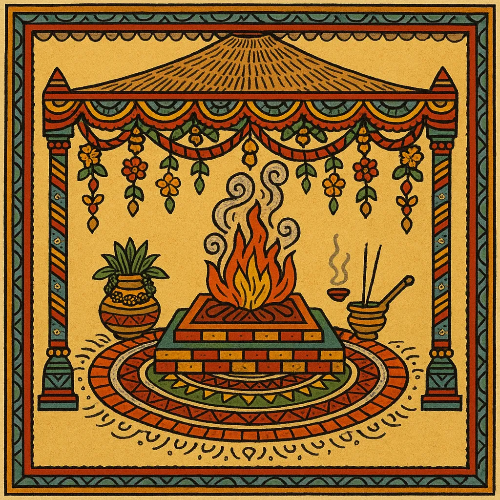 A traditional bamboo-and-mud pavilion used for performing Upanayan rituals