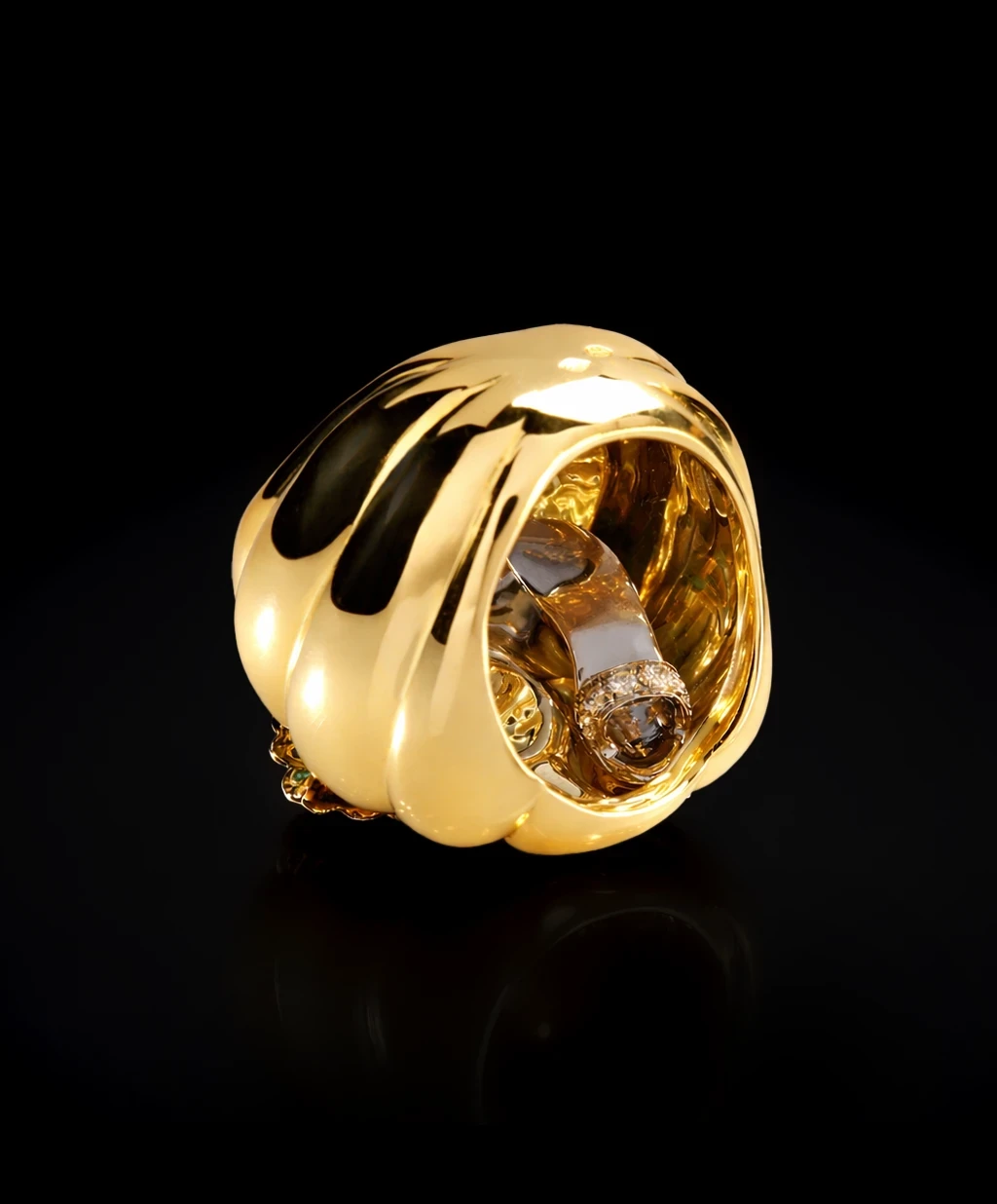 Bague Citrouille Maison Édéenne en or et sa pantoufle en diamant