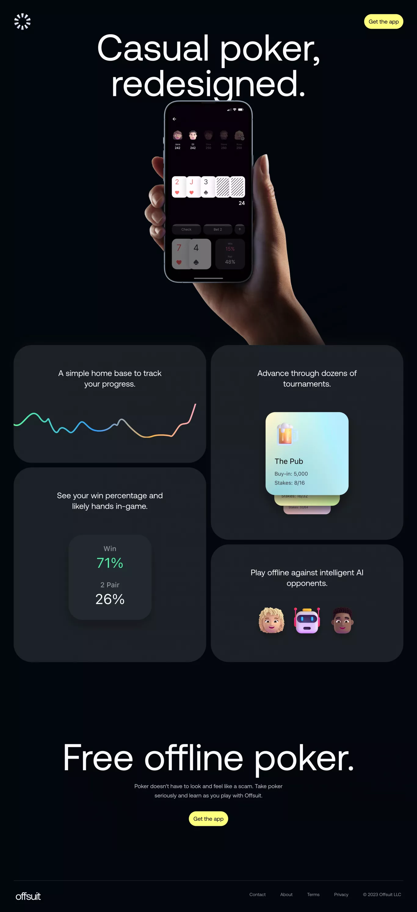 Offsuit landing page screenshot showcasing Tech and Gaming design