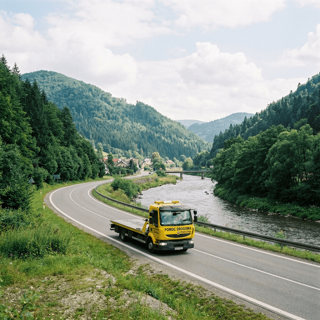 droga wzdłuż rzeki Poprad w Piwnicznej-Zdroju