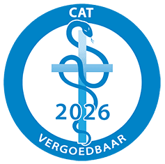 CAT (Collectief Alternatieve Therapeuten) logo on a therapist’s website, indicating professional membership and quality standards.