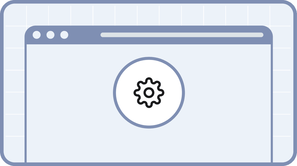 A stylized graphic of a web browser window with a gear icon in the center depicting a customizability, set against a light blue background with a subtle grid pattern.