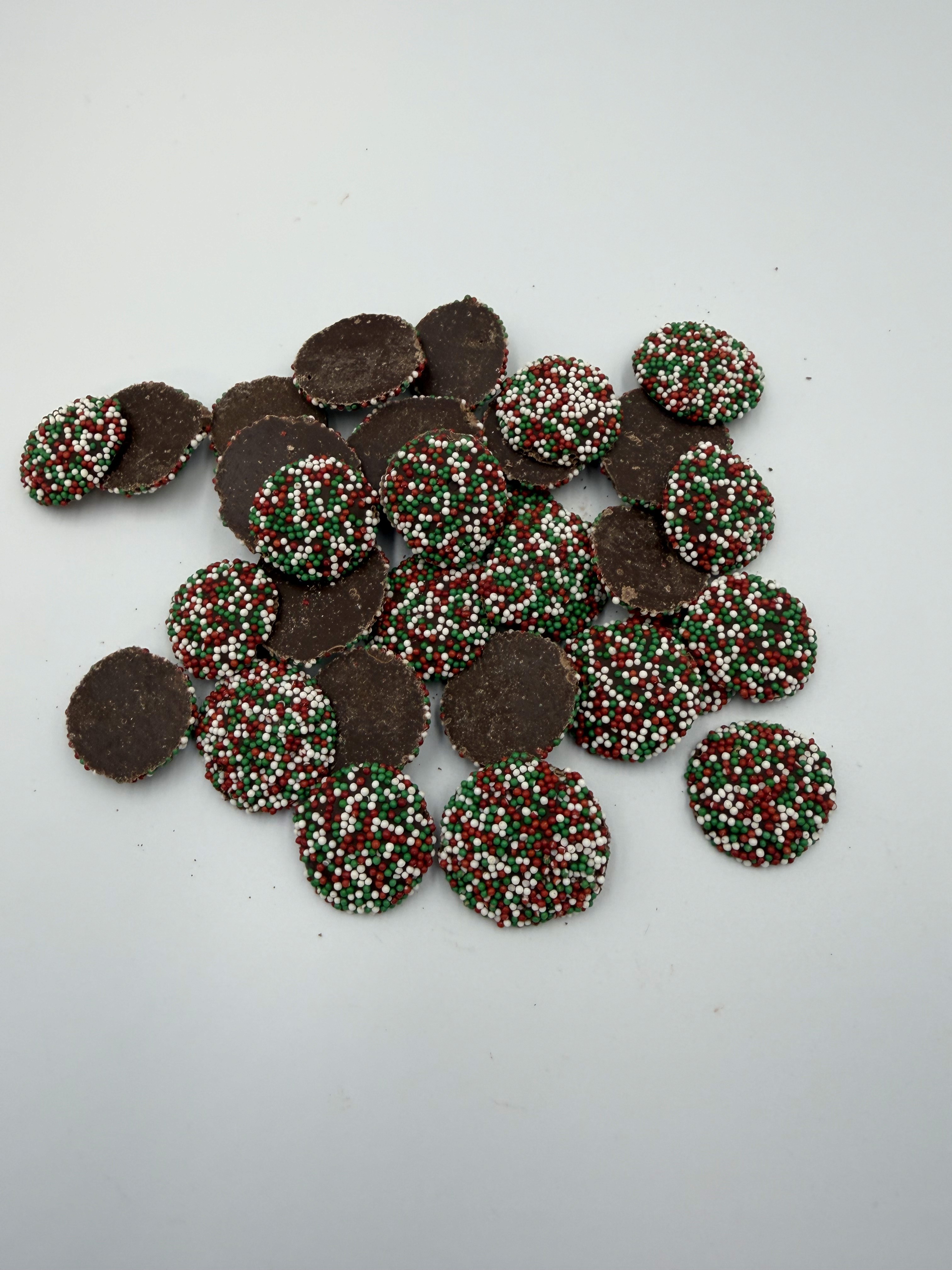 Chocolate pieces in bulk container