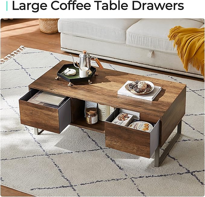 Stylish frame coffee table with storage that enhances home decor with its premium build and aesthetic.