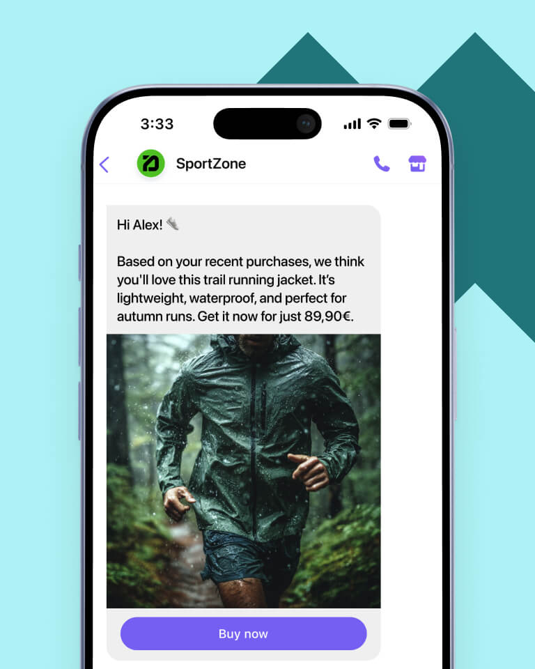 Viber messaging campaign showcasing a personalized message from a sports/outdoor e-commerce store.