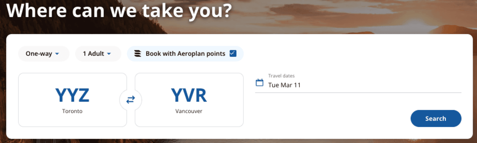 Booking with points YYZ>YVR