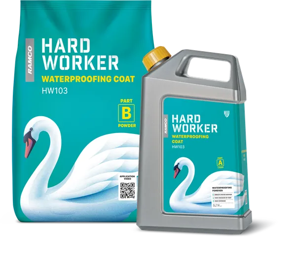 Hard Worker Waterproofing coat which forms a durable, watertight membrane that stops ingress at the source.