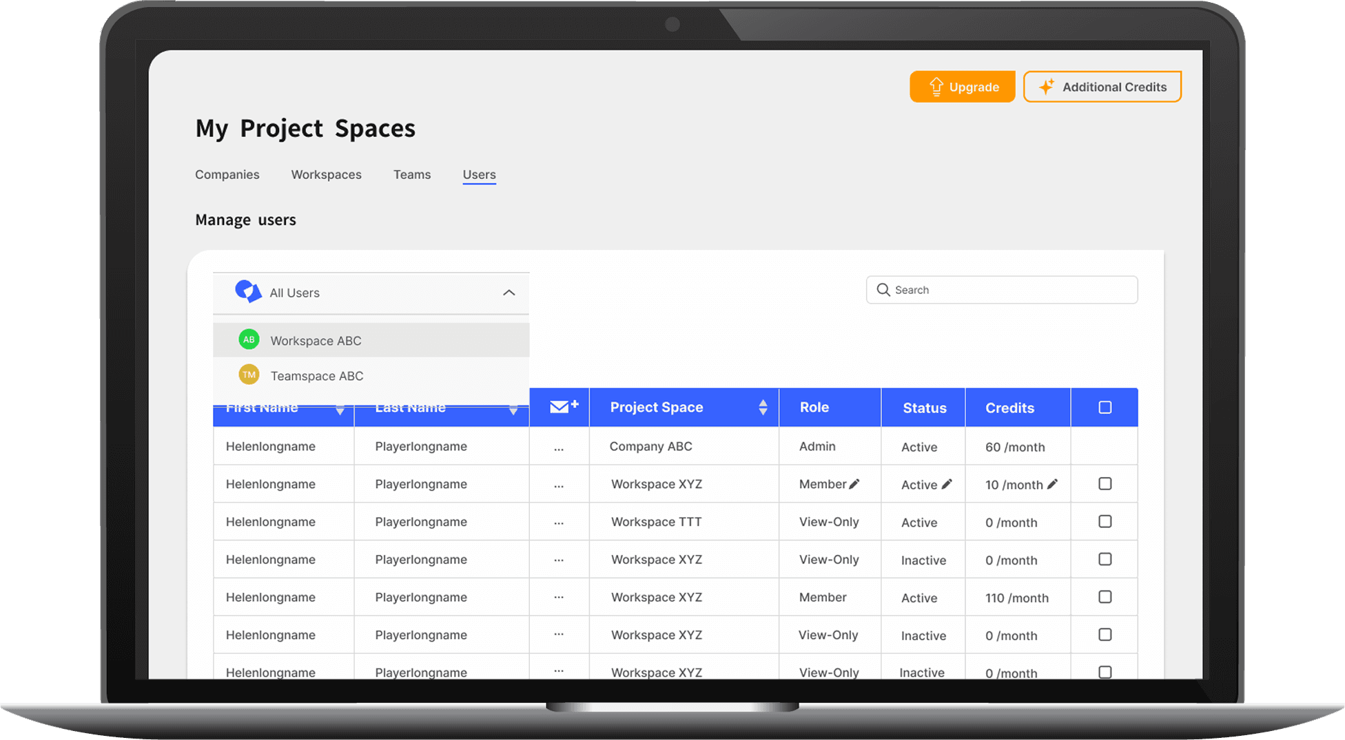Admin panel UI in laptop