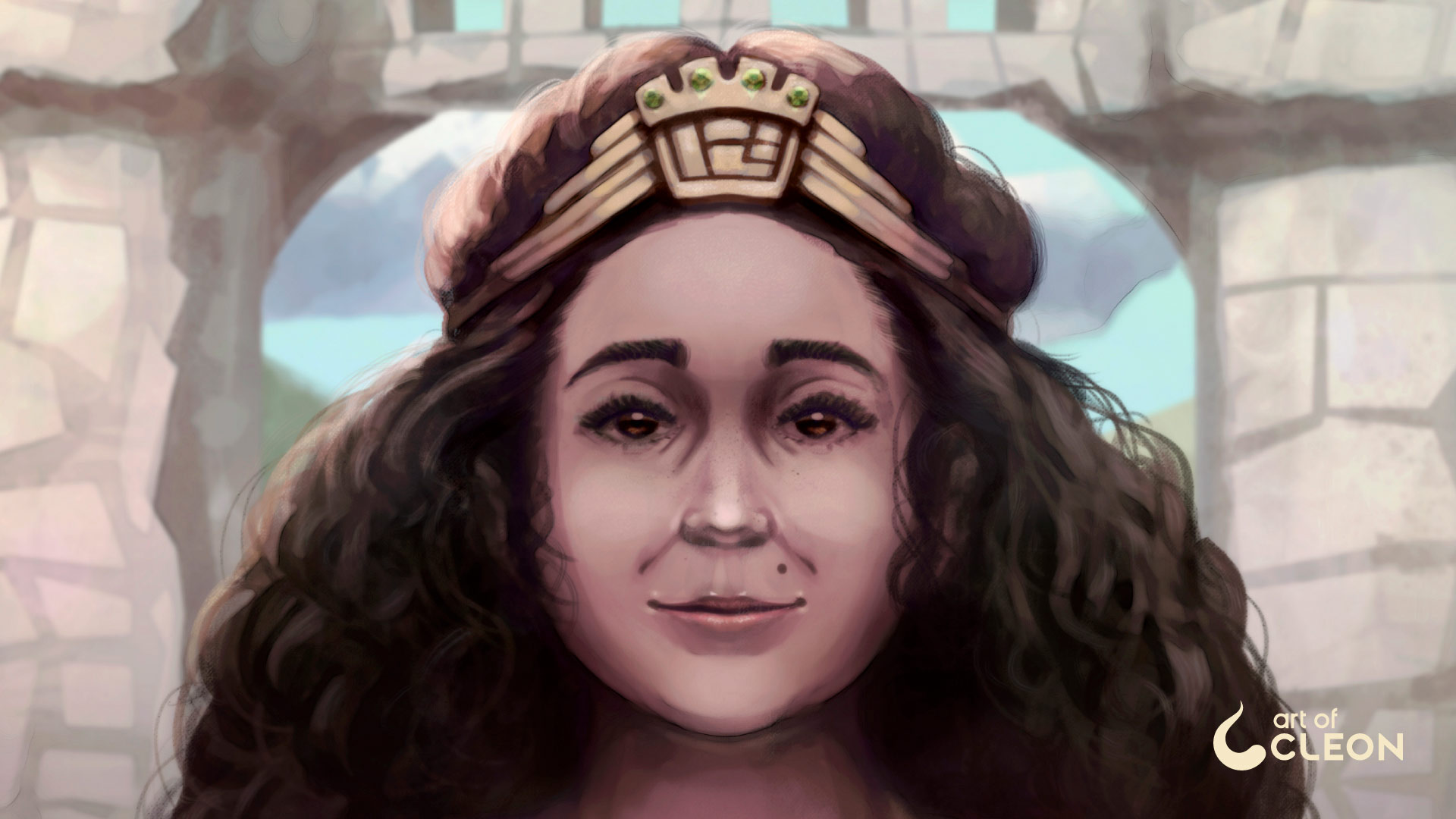 Close-up of the red and gold dress inspired by Spanish medieval armor.
