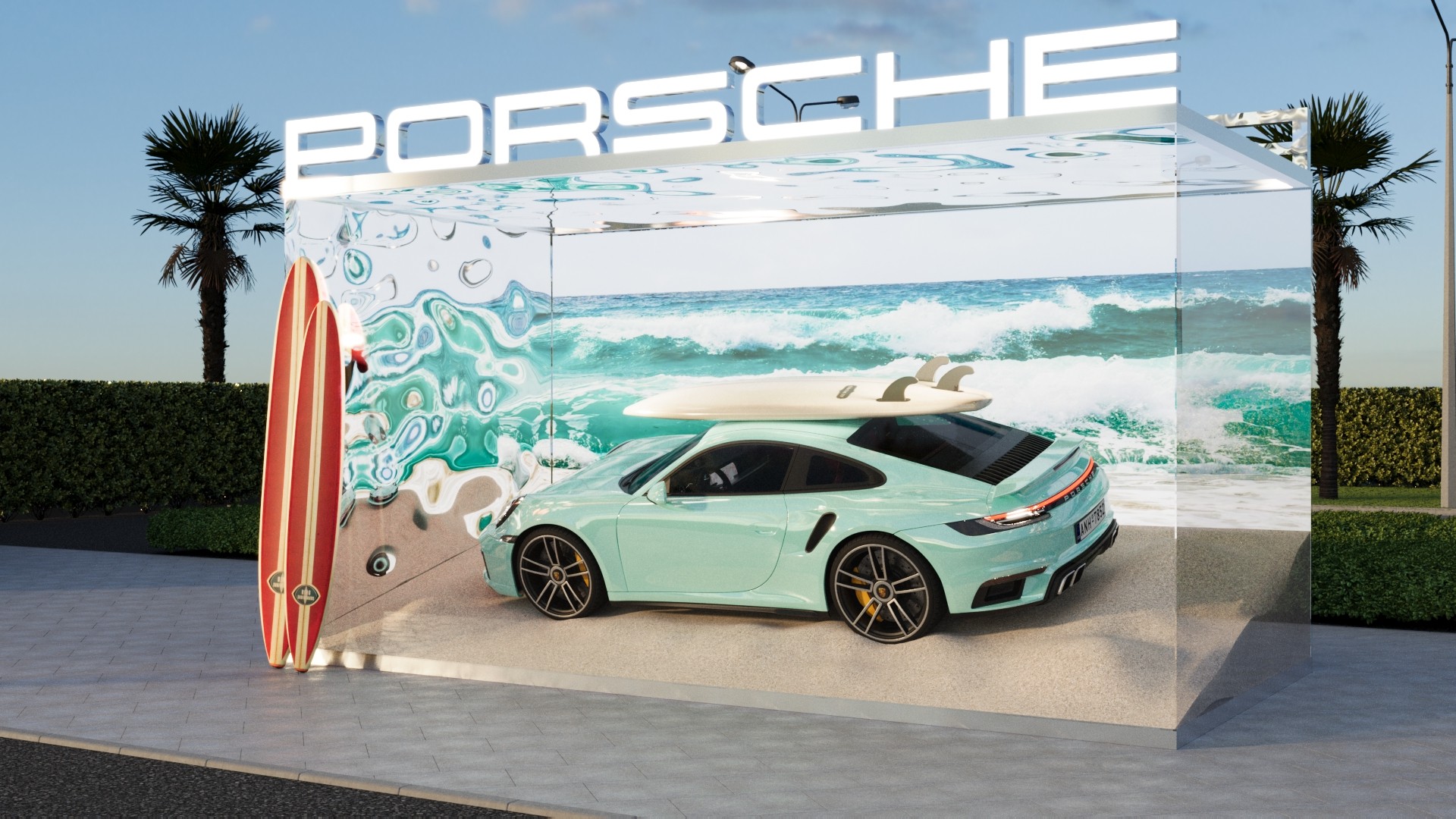 Third Porsche pop-up zone in beach-inspired style, visualized and developed by our team