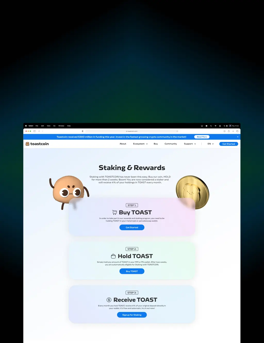 More UI of the homepage of the toastcoin website, including a information section, a numbers section & more.