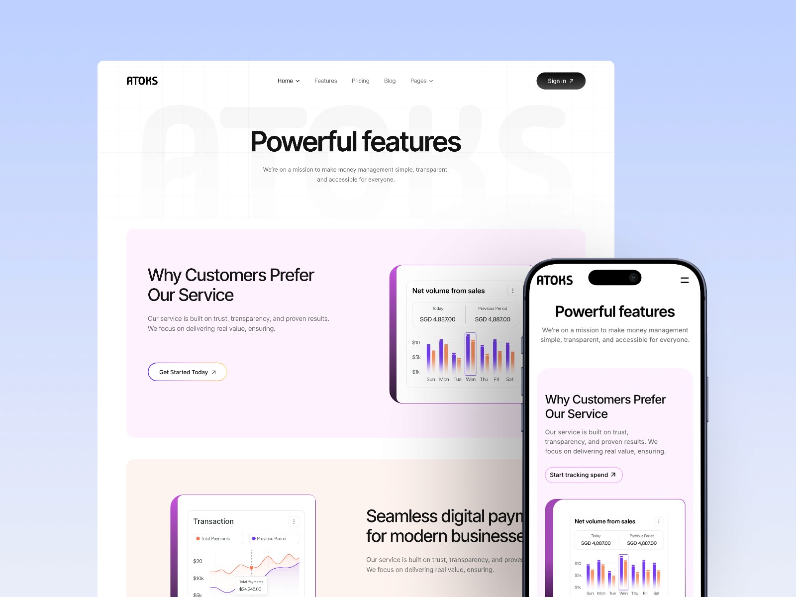 Atoks — 极简现代 SaaS 产品官网设计灵感