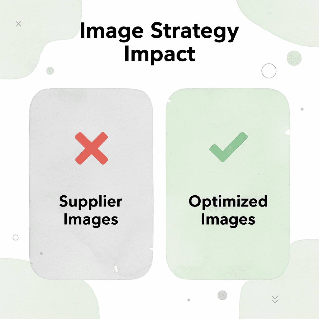 Before and after comparison of using supplier images versus optimized Amazon listing images