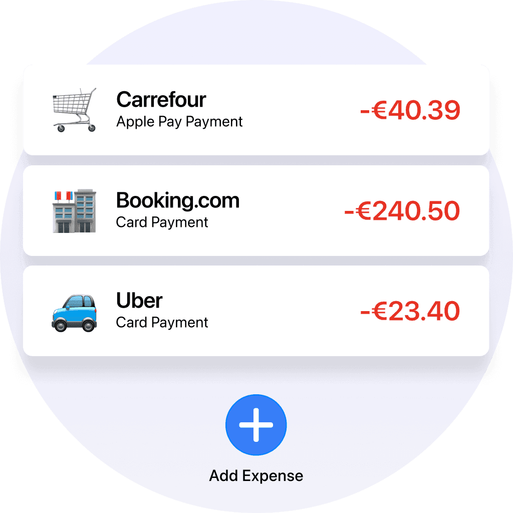 Shared purchase examples with an add expense button