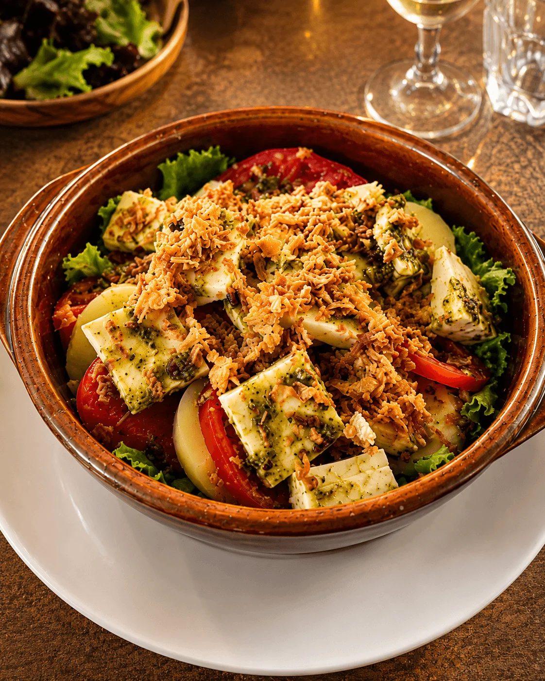 Salade Einstein avec tomme fraîche, tomates et oignons frits à La Cassolette à Clermont-Ferrand