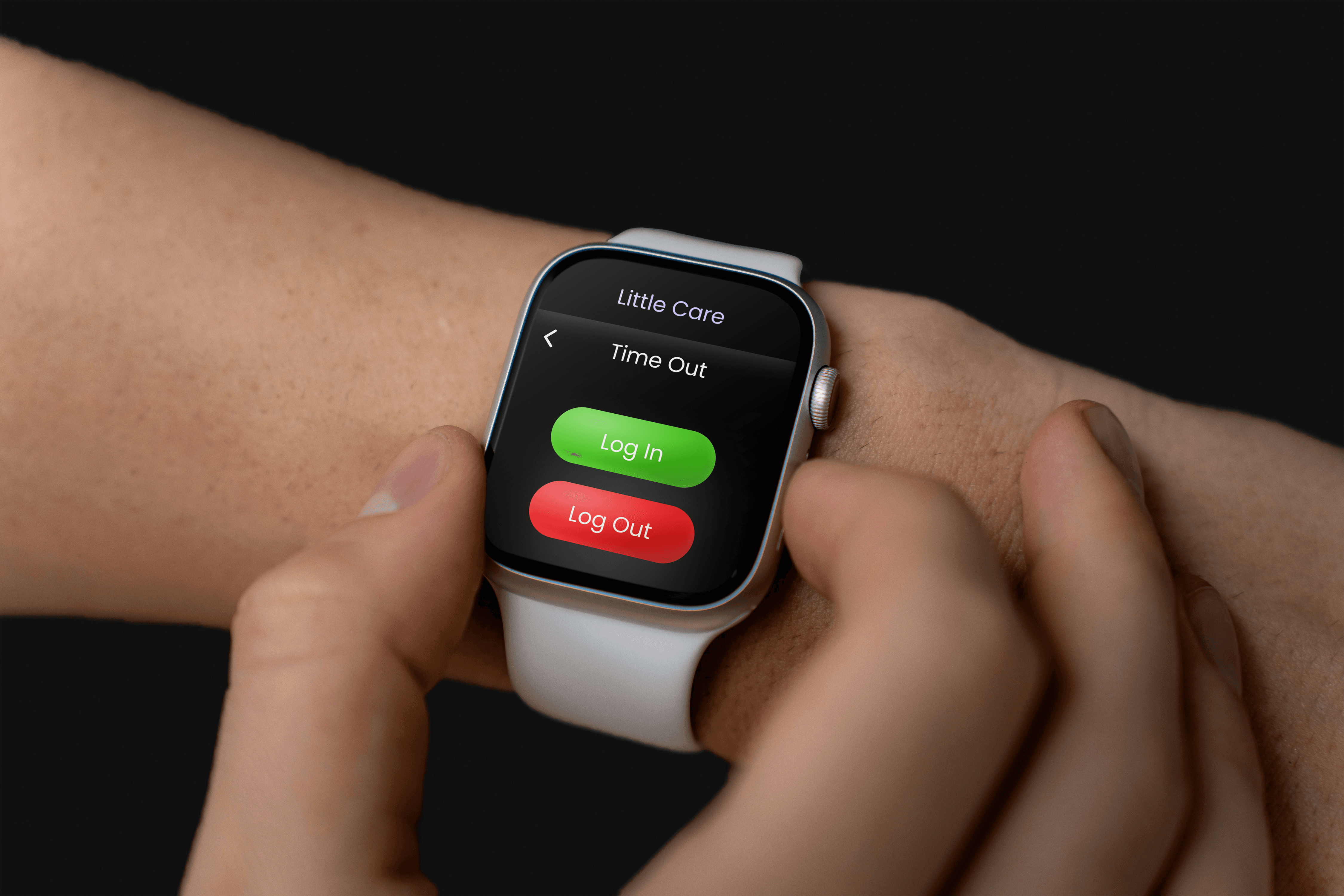A high-fidelity mockup of the 'Little Care' attendance feature, utilizing large touch targets for a frictionless, one-tap experience on the go.