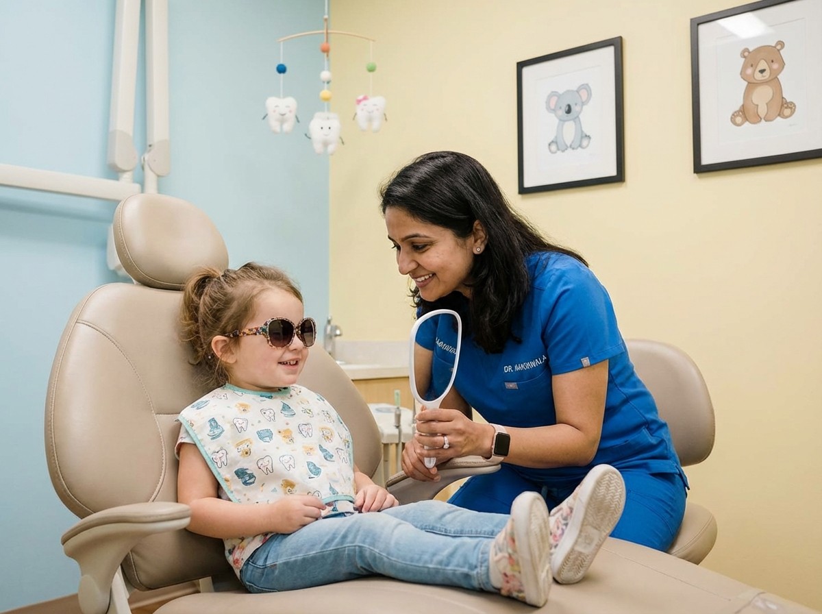 Young child receiving comfortable, gentle pediatric dental care from Dr. Kanchwala at Smyrna Dental Studio family dentistry