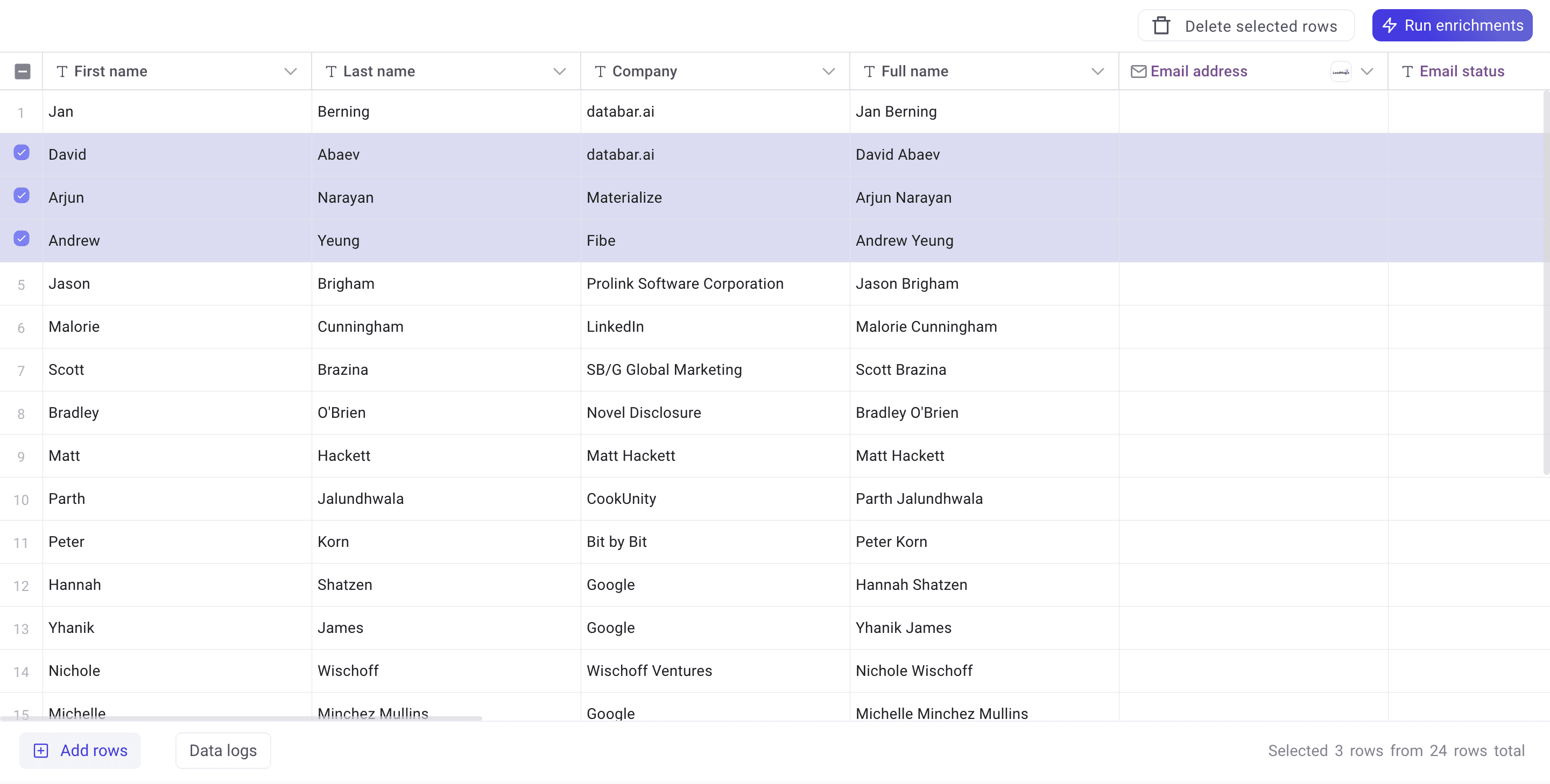 Selected Rows Enrichment - New Feature