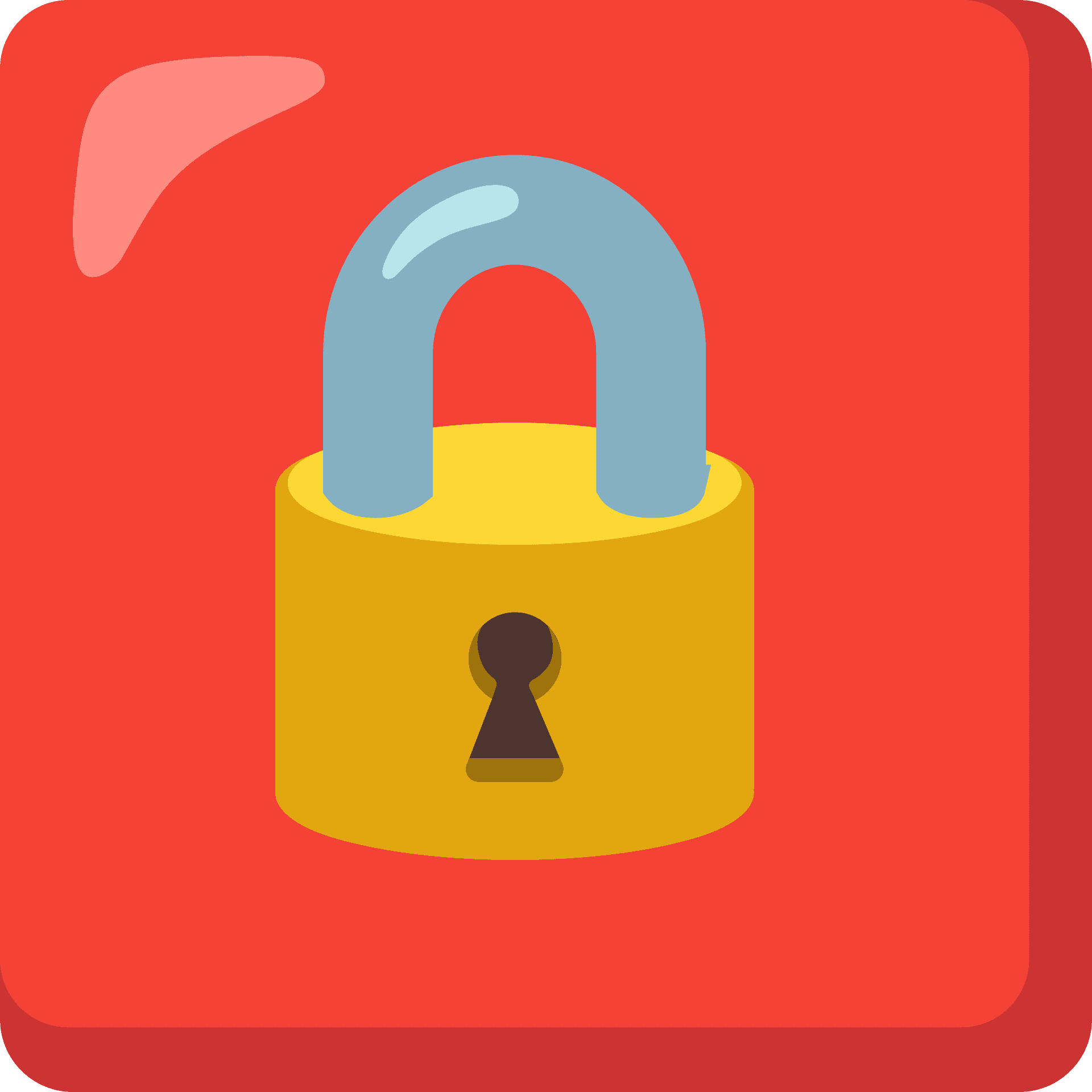 Illustration of a gold padlock with a silver shackle on a red background.