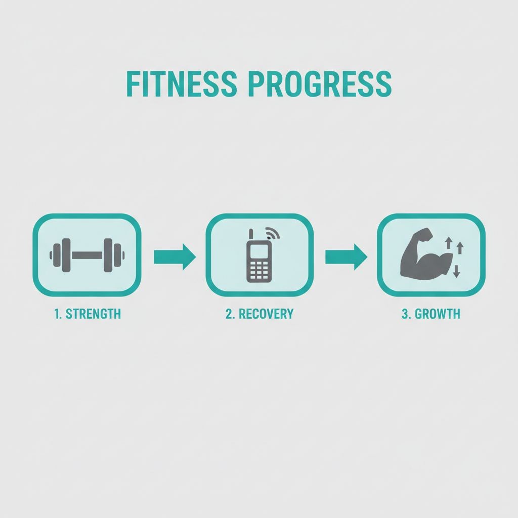 Diagram showing progressive overload triggering muscle protein synthesis and hypertrophy