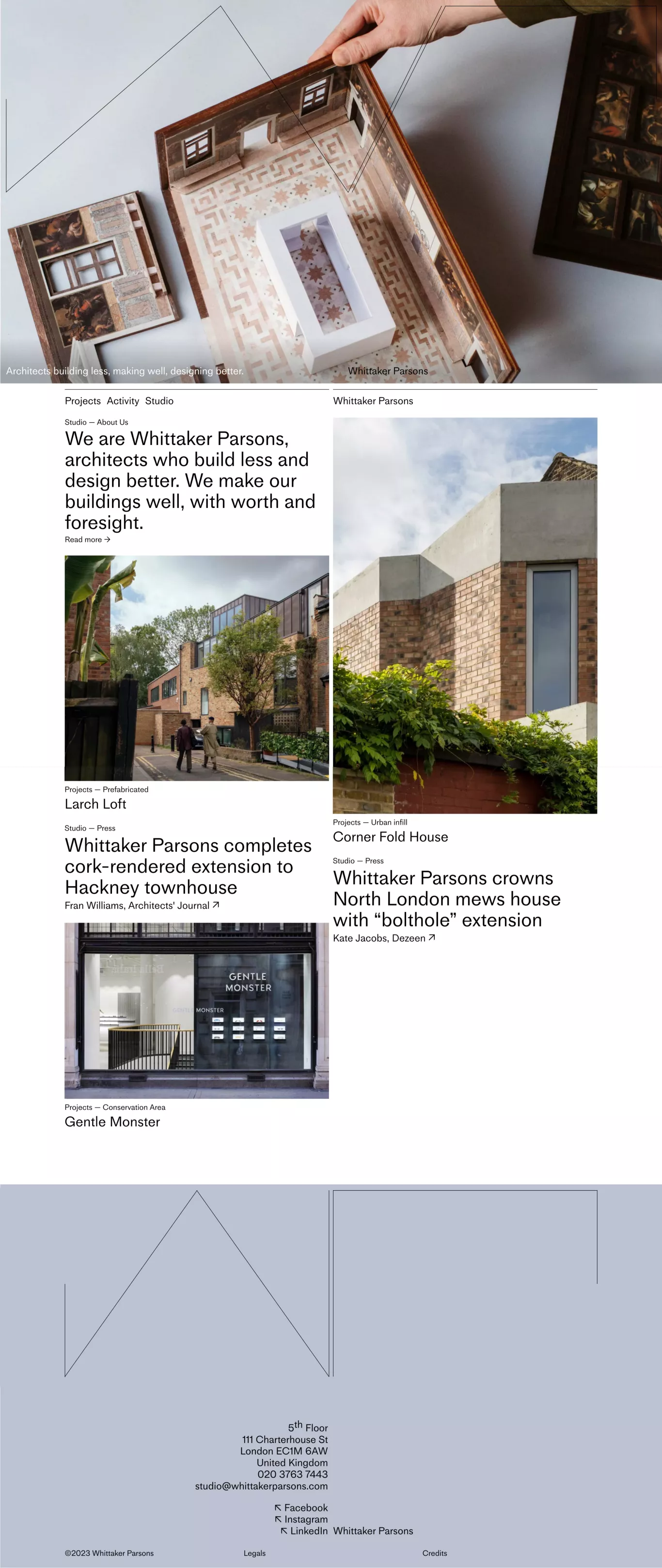 Whittaker Parsons Architecture Studio portfolio page screenshot showcasing Design and Architecture design