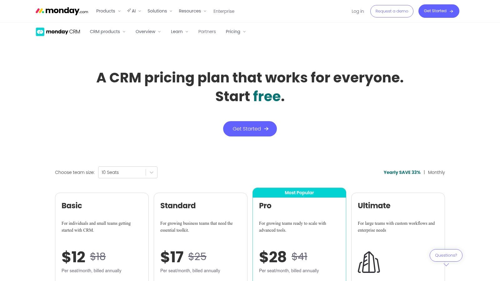 Interface du CRM monday.com