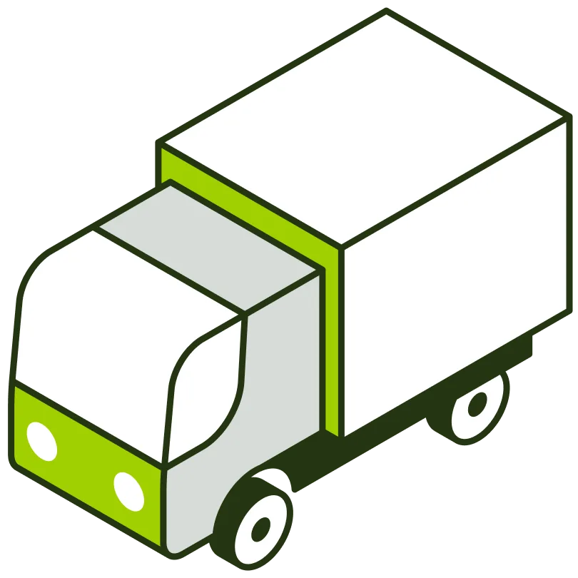 3D illustration of a delivery truck, symbolizing automated warehouse fulfillment and shipping operations.