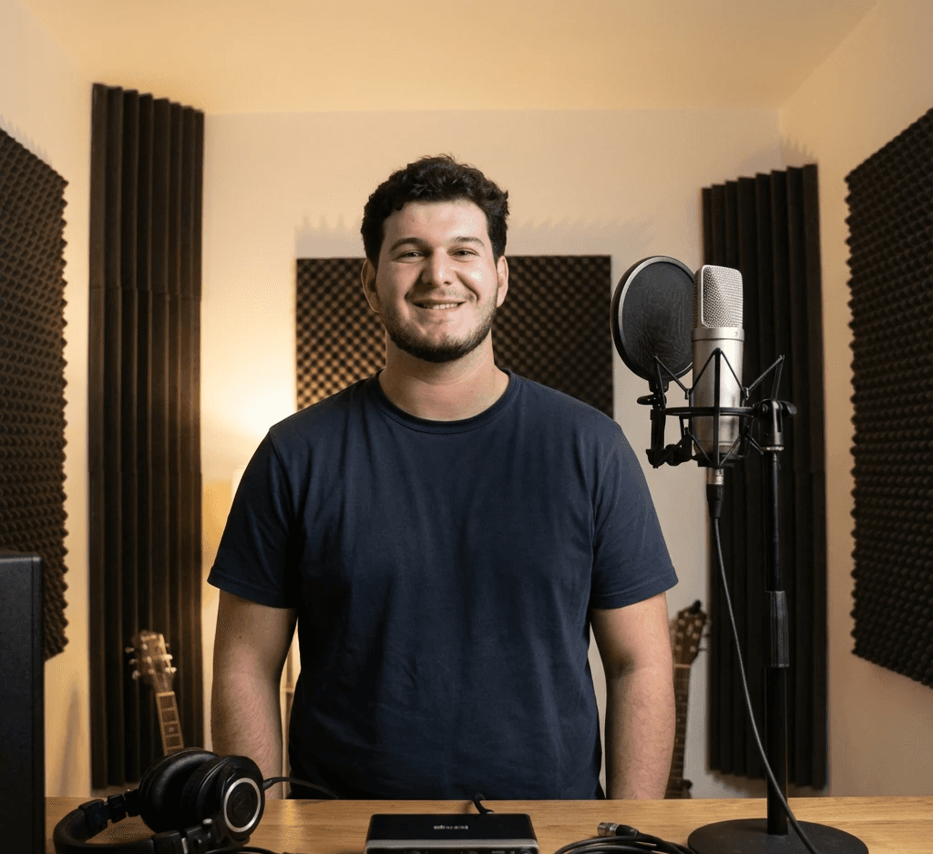 Music producer sitting in his studio