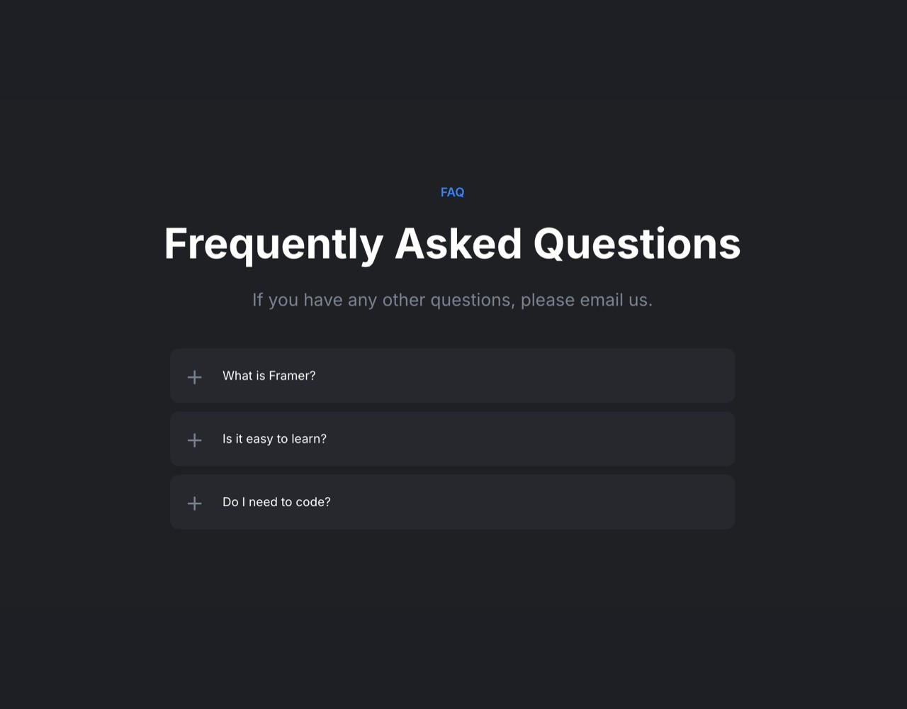 Framer Dark FAQ Section - Frameblox UI