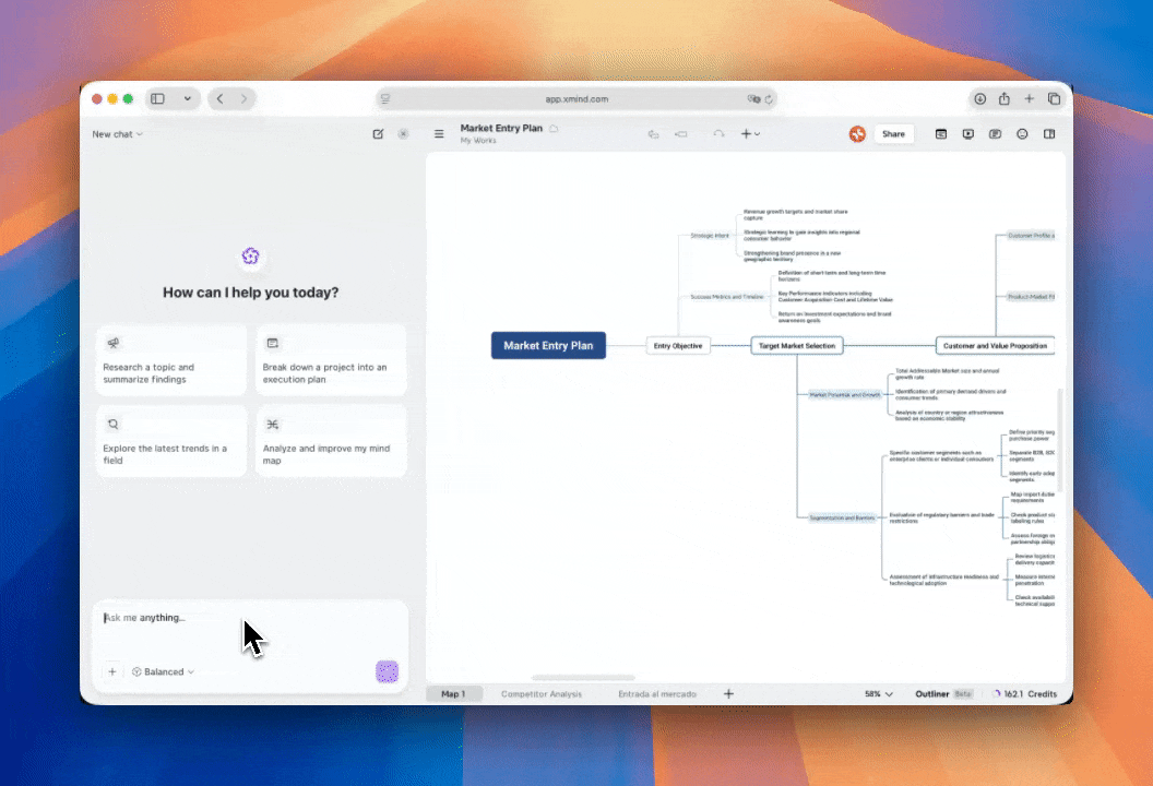Xmind AI turns the current mind map into a Notion-ready document with structured headings and sections.