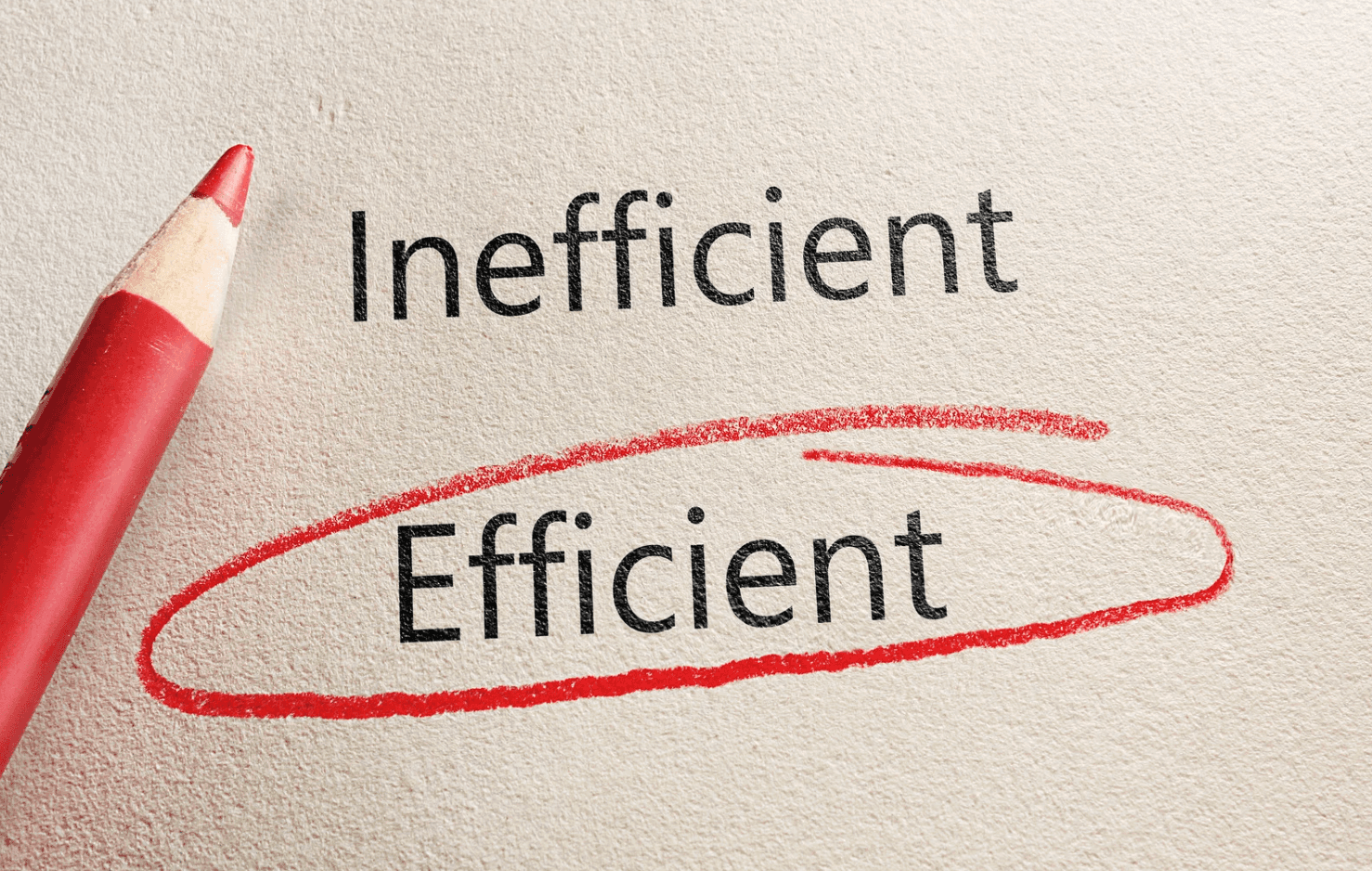 The word “Inefficient” crossed out and “Efficient” circled in red, representing the need to move beyond exact match–only Amazon PPC strategies toward adaptive, data-driven campaign efficiency.
