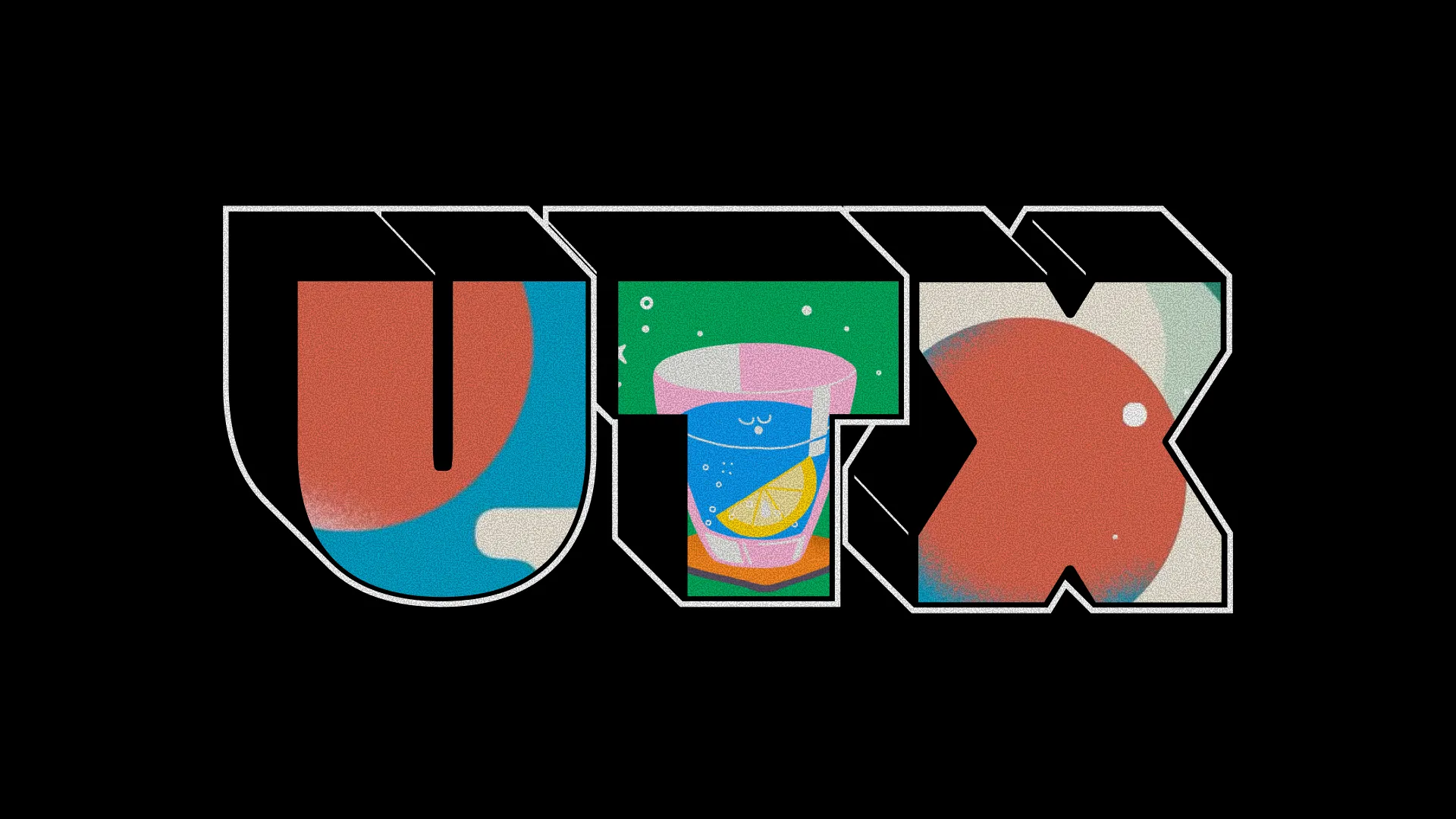Colorful "UTX" logo against a black background, featuring distinct design elements within the letters.