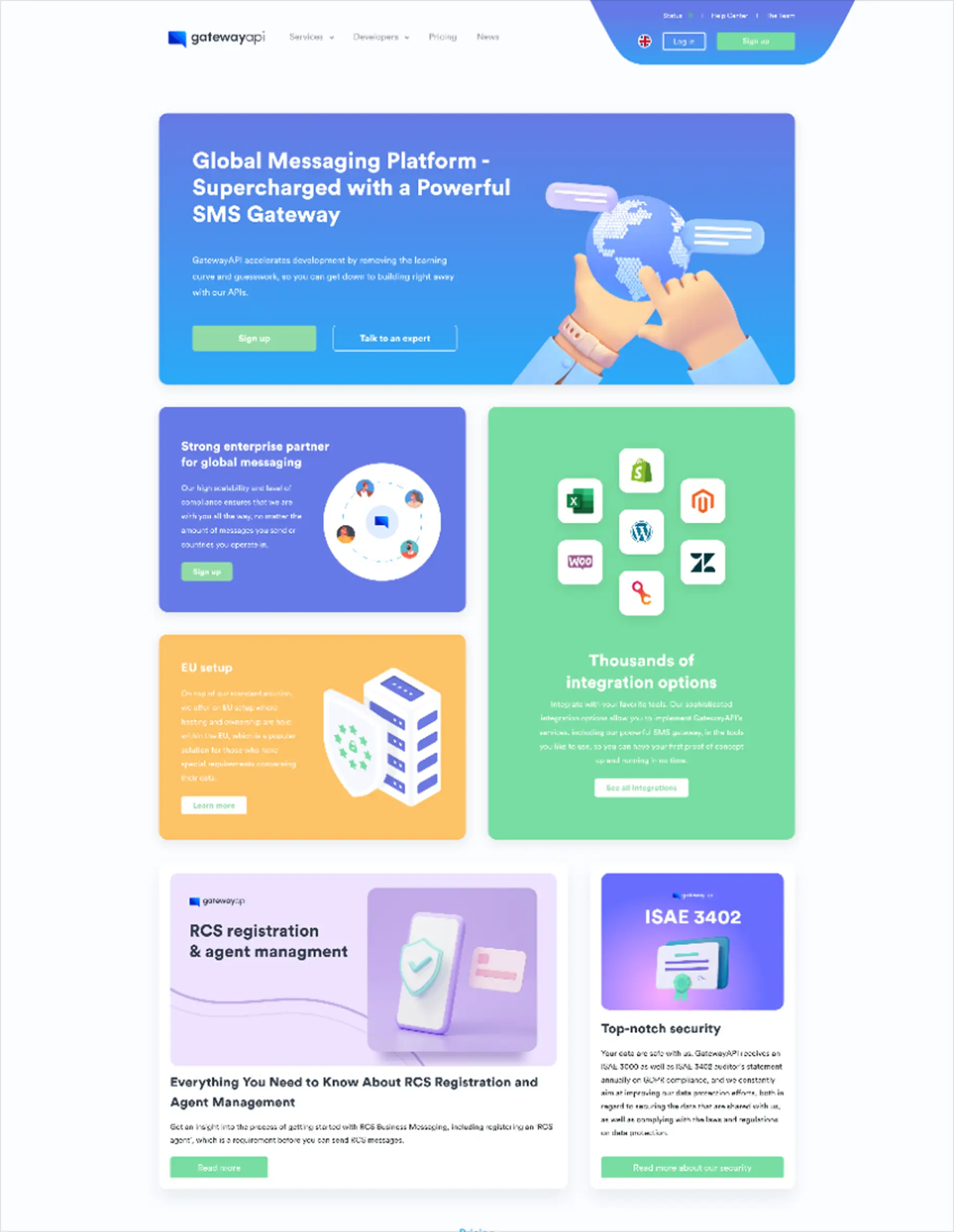 Visning af GatewayAPI's nye hero sektion på hjemmesiden