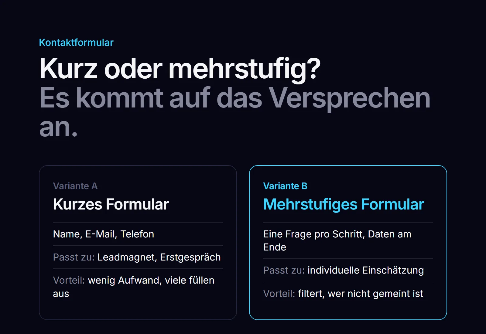 Vergleich kurzes Kontaktformular und mehrstufiges Formular: wann welches besser filtert