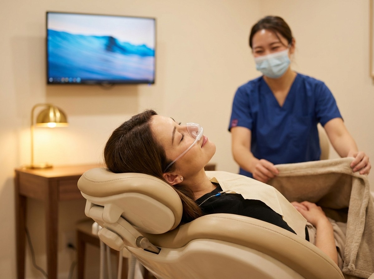 Relaxed, comfortable patient receiving sedation dentistry care from Dr. Kanchwala at Smyrna Dental Studio