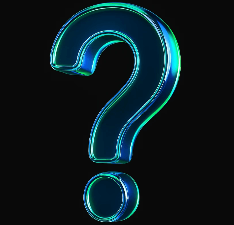 A glowing 3D question mark icon
