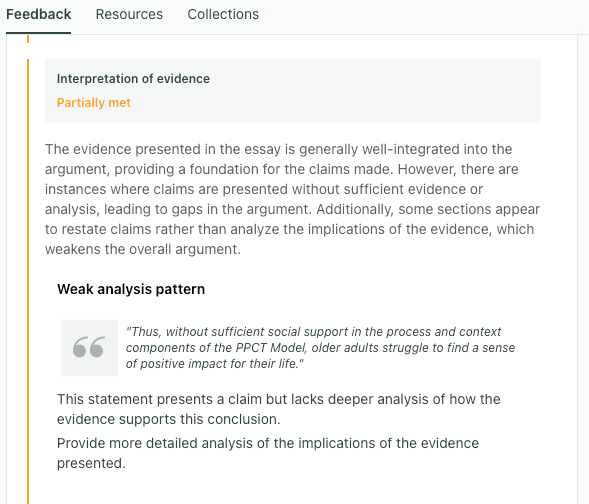 thesify feedback highlighting weak analysis in an academic draft where a consequence is named without explaining its significance