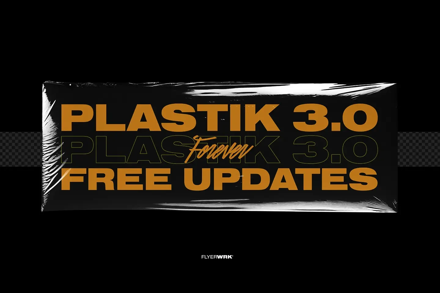 Plastic wrap textures product banner showing realistic stretched film over bold typography for creative graphic design