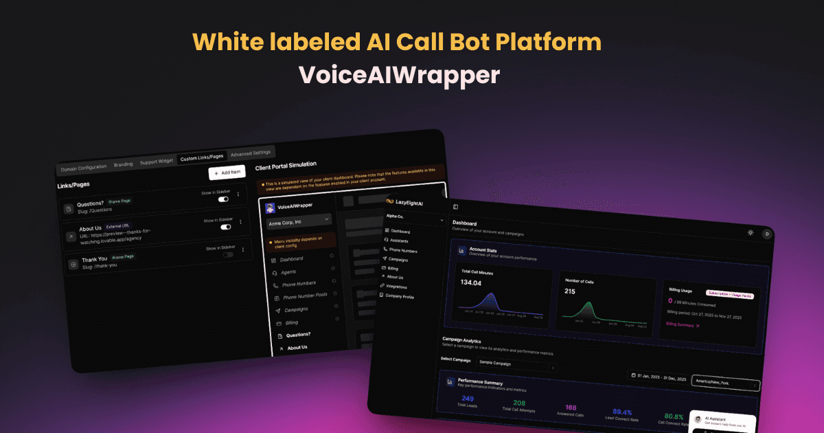 VoiceAIWrapper AI call bot platform dashboard for white label voice AI agency | VoiceAIWrapper