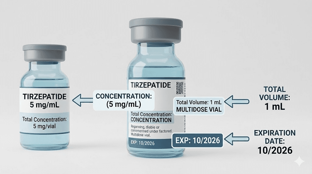 How to read a compounded tirzepatide vial label for accurate dosing
