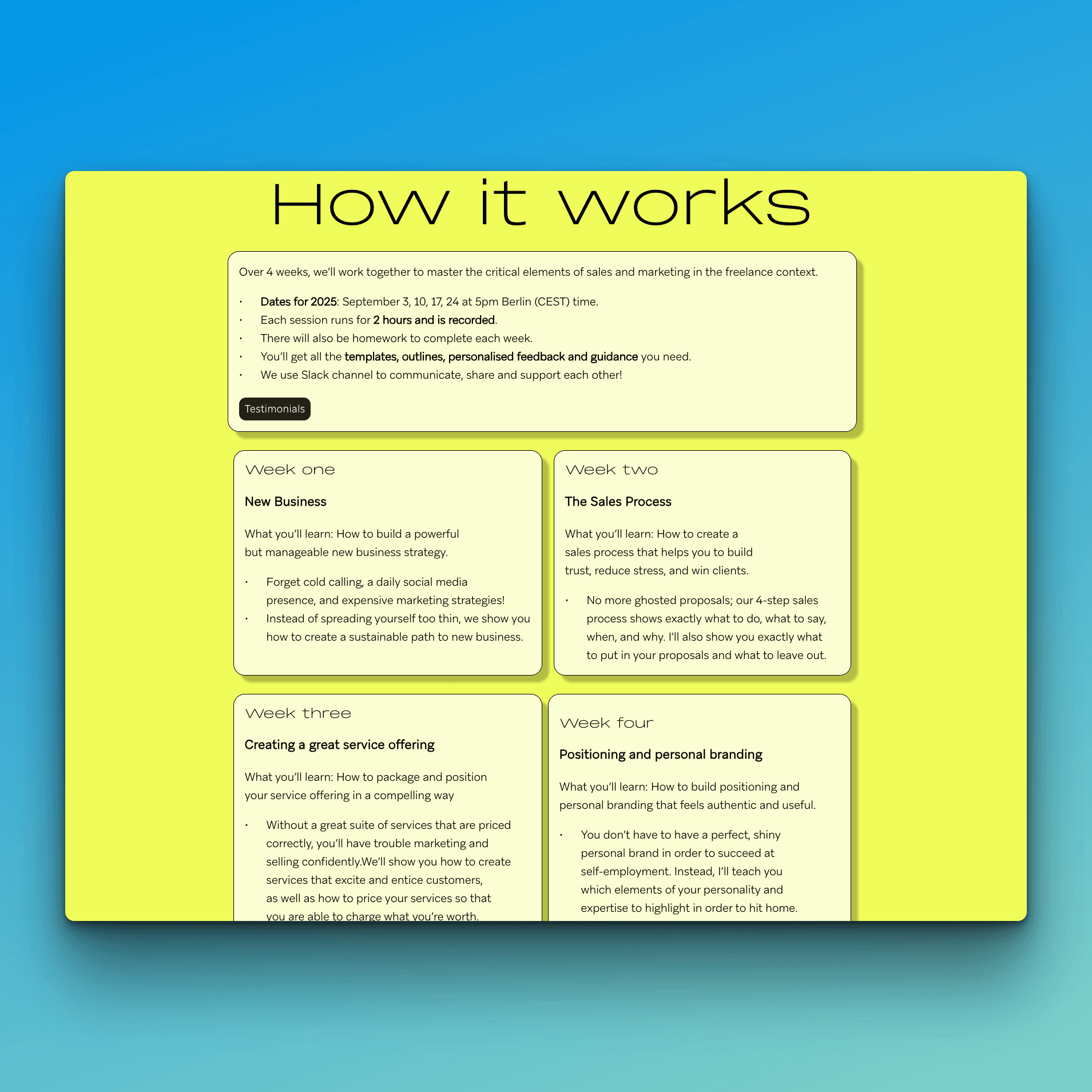 Screenshot sales for freelancers com How it works hero section